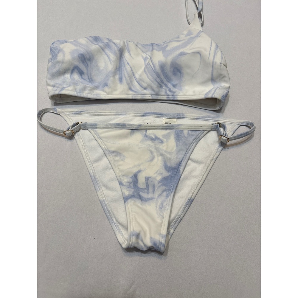 Hollister Swim Blue Marble One Shoulder Bikini Set Small Two Piece Swimsuit